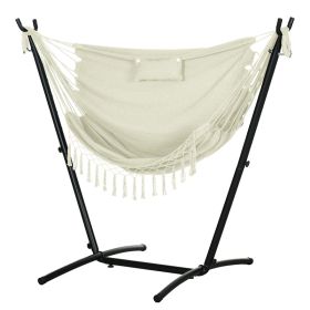 Outdoor Hammock Chair with Stand, Swing Hanging Lounge, Cream White with Side Pocket & Headrest