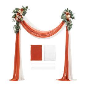 Artificial Wedding Arch Flowers Kit, Orange Wedding Arch Flowers with Drapes Kit (Pack of 4) - 2 Pcs Floral Arrangement, 2 Pcs Sheer Drapes