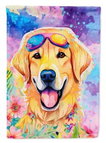 Yellow Labrador Hippie Dawg House Flag Large Porch Sleeve Pole Decorative Outside Yard Banner Artwork Wall Hanging, Polyester, House Size, Multic