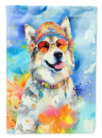 Alaskan Malamute Hippie Dawg House Flag Large Porch Sleeve Pole Decorative Outside Yard Banner Artwork Wall Hanging, Polyester, House Size, Multi