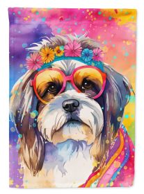 Shih Tzu Hippie Dawg House Flag Large Porch Sleeve Pole Decorative Outside Yard Banner Artwork Wall Hanging, Polyester, House Size, Multicolor