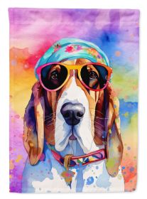 Basset Hound Hippie Dawg House Flag Large Porch Sleeve Pole Decorative Outside Yard Banner Artwork Wall Hanging, Polyester, House Size, Multicolo