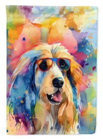 Afghan Hound Hippie Dawg House Flag Large Porch Sleeve Pole Decorative Outside Yard Banner Artwork Wall Hanging, Polyester, House Size, Multicolo