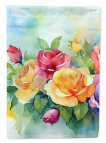 Roses in Watercolor House Flag Large Porch Sleeve Pole Decorative Outside Yard Banner Artwork Wall Hanging, Polyester, House Size, Multicolor