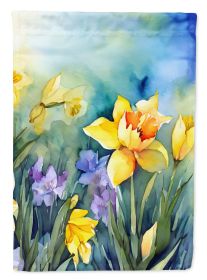 Daffodils in Watercolor House Flag Large Porch Sleeve Pole Decorative Outside Yard Banner Artwork Wall Hanging, Polyester, House Size, Multicolor
