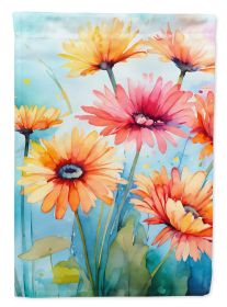 Gerbera Daisies in Watercolor House Flag Large Porch Sleeve Pole Decorative Outside Yard Banner Artwork Wall Hanging, Polyester, House Size