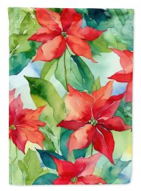 Poinsettias in Watercolor House Flag Large Porch Sleeve Pole Decorative Outside Yard Banner Artwork Wall Hanging, Polyester, House Size, Multicol