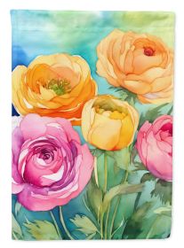 Ranunculus in Watercolor House Flag Large Porch Sleeve Pole Decorative Outside Yard Banner Artwork Wall Hanging, Polyester, House Size, Multicolo