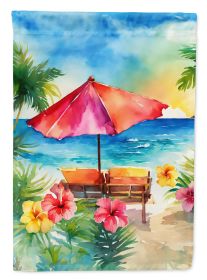Hawaii Hawaiian Hibiscus in Watercolor House Flag Large Porch Sleeve Pole Decorative Outside Yard Banner Artwork Wall Hanging, Polyester, House S
