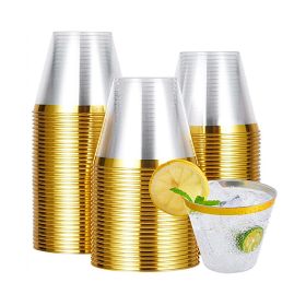 10/50/100pcs Gold Plastic Cups Disposable Transparent Plastic Cup Wine Glass Champagne Cup Birthday Wedding Decor Party Supplies (Color: Gold, Number of Pcs: 10pcs)