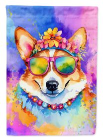 Corgi Hippie Dawg House Flag Large Porch Sleeve Pole Decorative Outside Yard Banner Artwork Wall Hanging, Polyester, House Size, Multicolor (Default: Default)