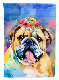 English Bulldog Hippie Dawg House Flag Large Porch Sleeve Pole Decorative Outside Yard Banner Artwork Wall Hanging, Polyester, House Size, Multic (Default: Default)