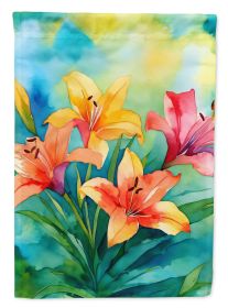 Lilies in Watercolor House Flag Large Porch Sleeve Pole Decorative Outside Yard Banner Artwork Wall Hanging, Polyester, House Size, Multicolor (Default: Default)